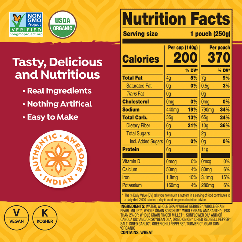 Tasty Bite Organic Ancient Grains Authentic Indian Meals with Turmeric Nutritional Facts