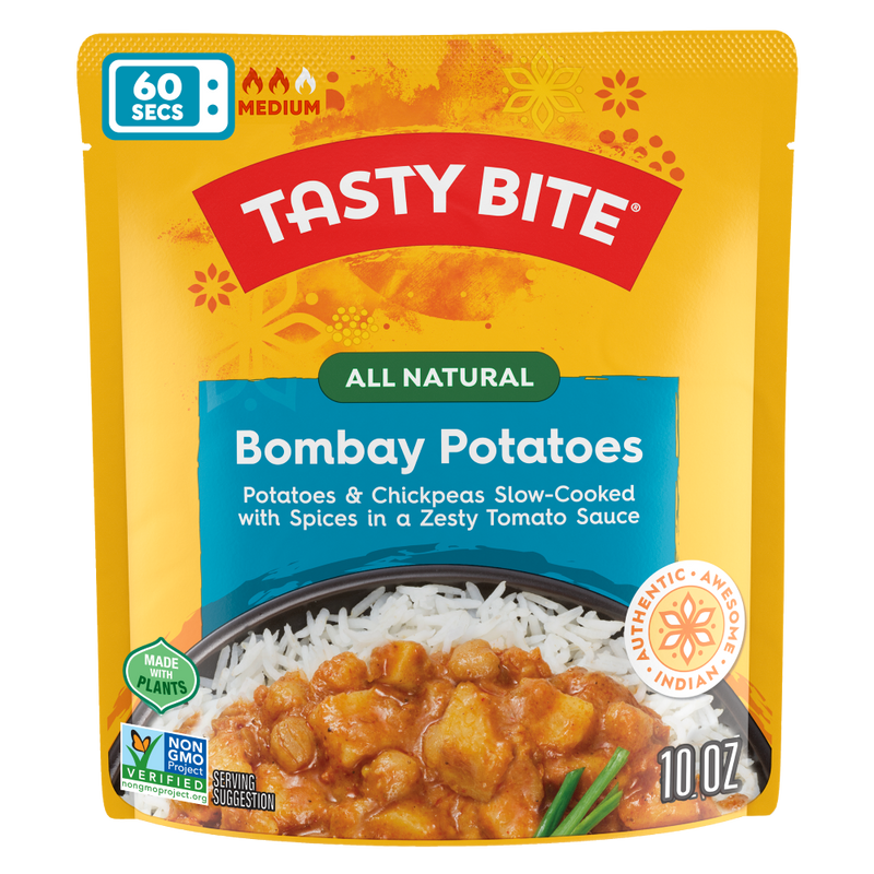 Tasty Bite Bombay Potatoes & Chickpeas slow-cooked with spices. Authentic Indian Meals.