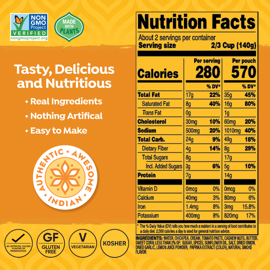 Butter Chickpea & Vegetable Nutritional Facts -- Real Ingredients, Gluten Free and Vegetarian