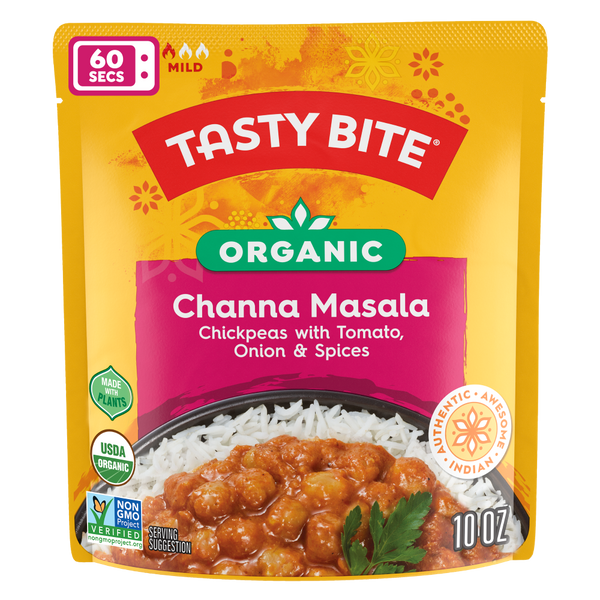 Tasty Bite Channa Masala. Organic Chickpeas with Tomato, Onion and Spices. Authentic Indian Meal.