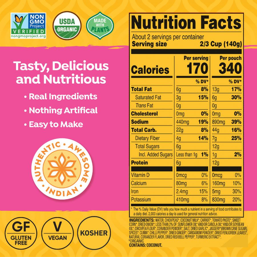 Chickpea Tikka Masala Nutrition facts label