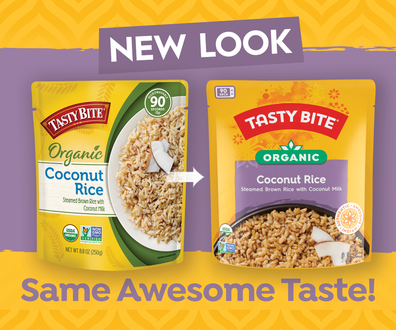 Tasty Bite Organic Coconut Rice Authentic Indian new pack design.