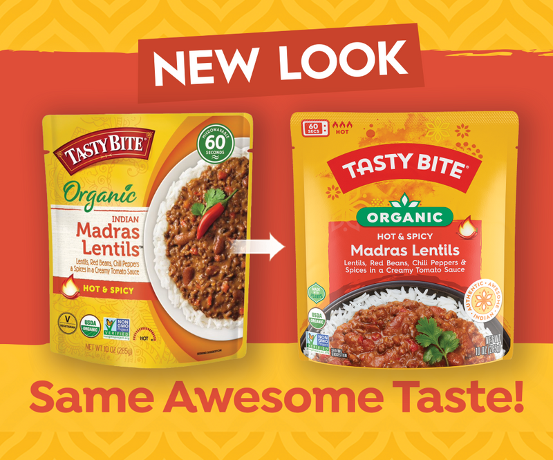 Tasty Bite Madras Lentils Hot and Spicy New Pack Design