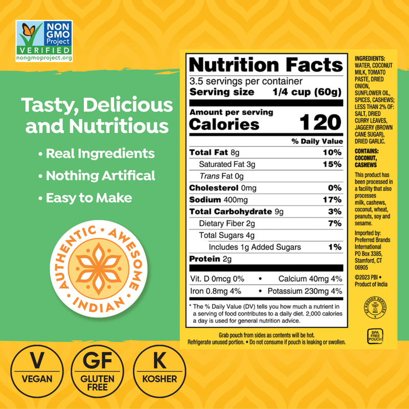 Tasty Bite South Indian Curry Sauce Nutritional Information