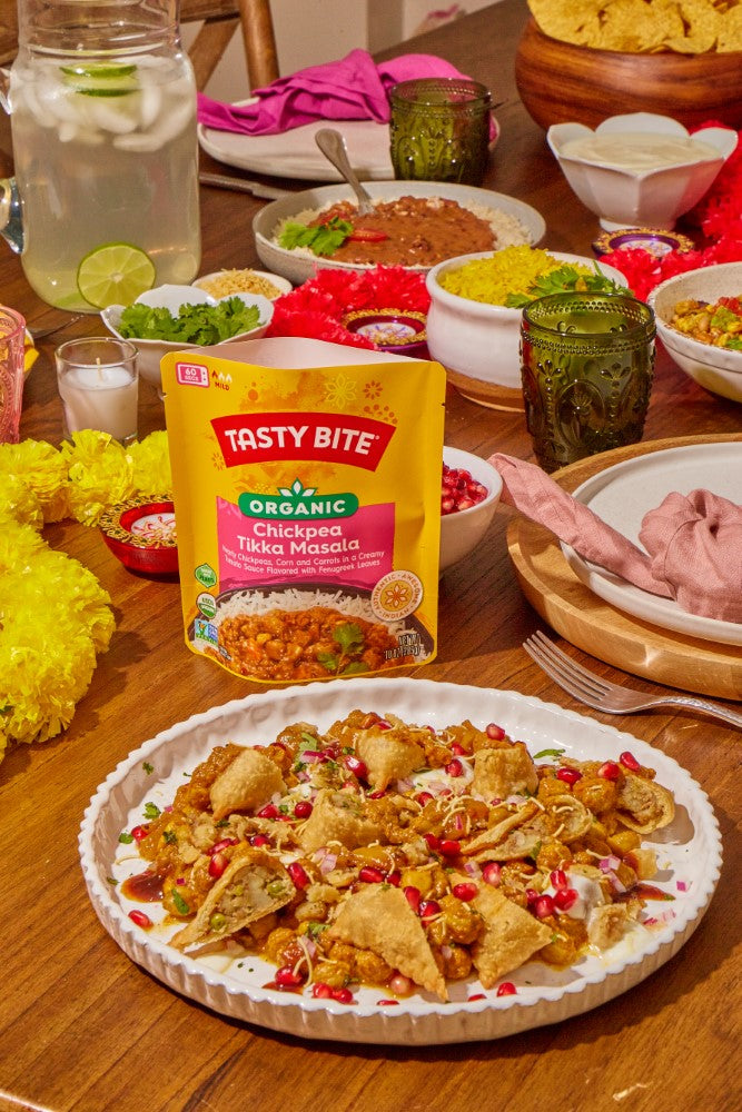 Samosa Chaat with Tasty Bite Chickpea Tikka Masala