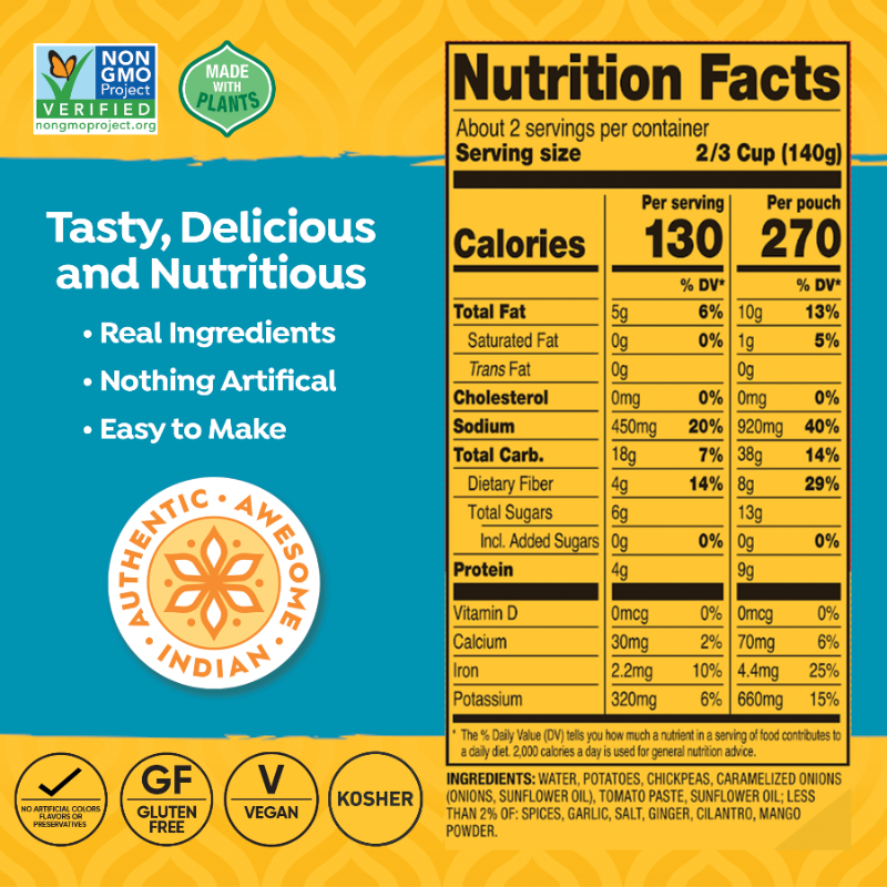 Bombay Potatoes Nutrition facts label 