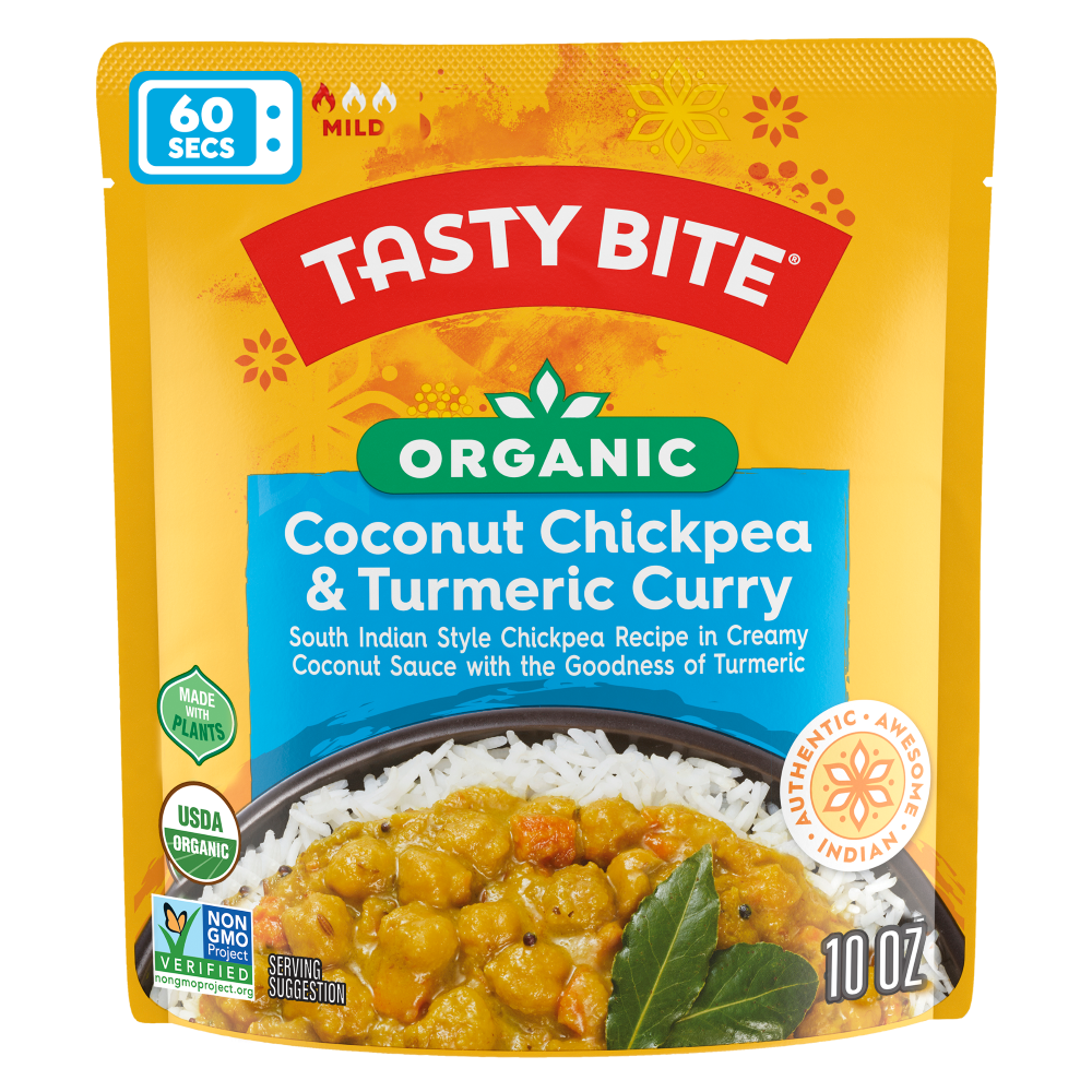 Tasty Bite Organic Chickpea Coconut and Turmeric Curry, Ready to Eat, Microwavable Entrée, Vegan