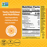 Nutrition label with certification logos on a yellow background