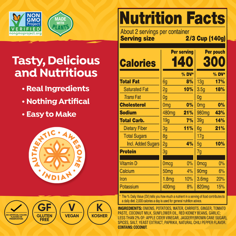 Tasty Bite Vindaloo nutritional information.