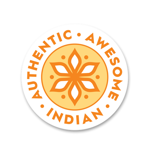 Tasty Bite Authentic Awesome Indian circular badge with orange flower icon